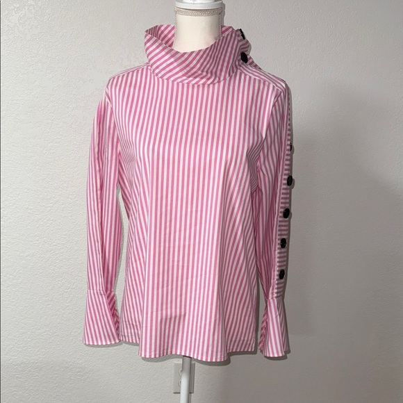C/Z COLLECTION by CEZELE Pink Striped Women's Top with Button Detail - Picture 1 of 10